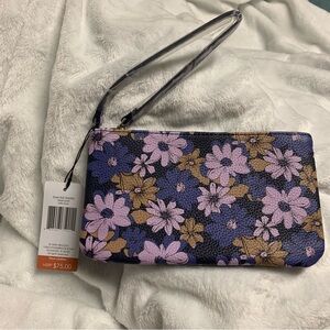 Vera Bradley Trellis Floral Purple Essential Wristlet in Faux Leather
